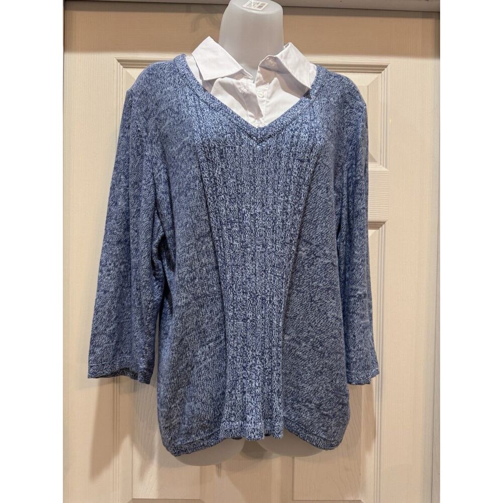 Basic Editions White Collar Insert Blue Sweater W… - image 2